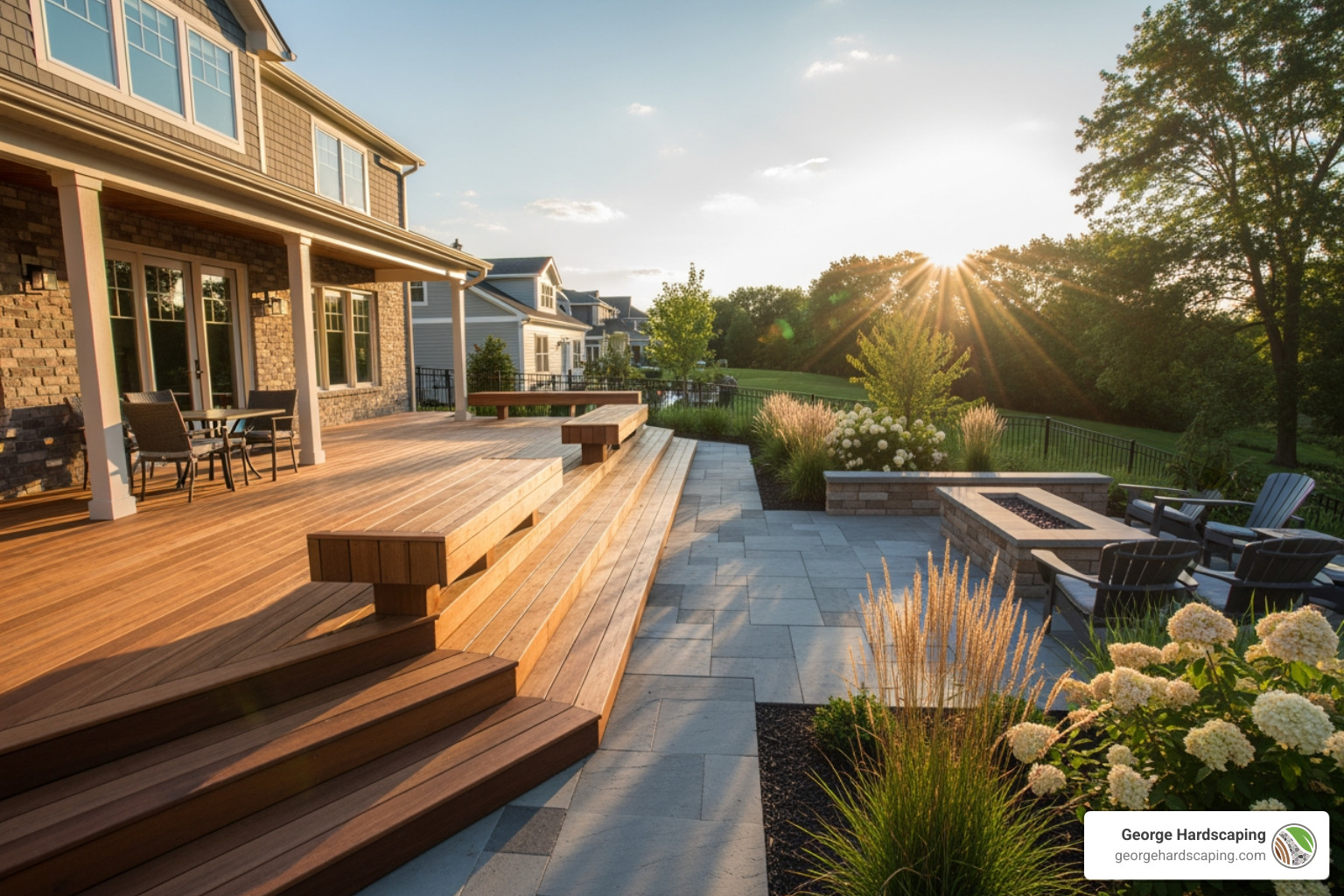 Contractor and homeowner discussing custom patio plans - custom decks and patios