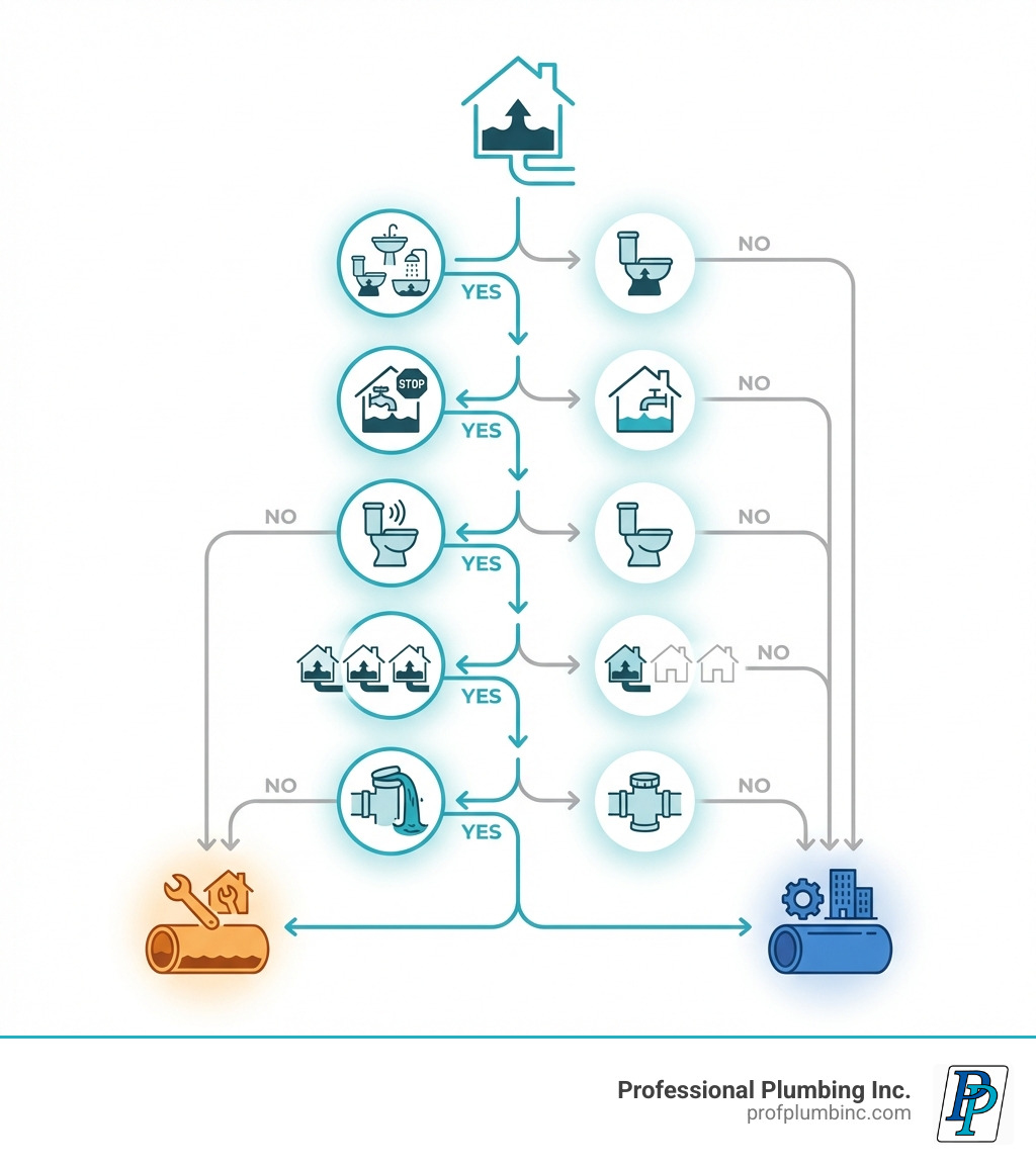 flowchart to determine if the backup is private or municipal - city sewer line backed up infographic flowchart to determine if the backup is private or municipal - city sewer line backed up infographic