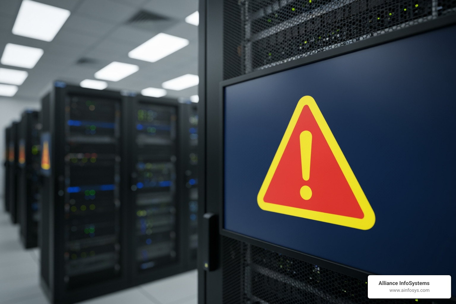 server room with warning icon - business continuity Baltimore server room with warning icon - business continuity Baltimore