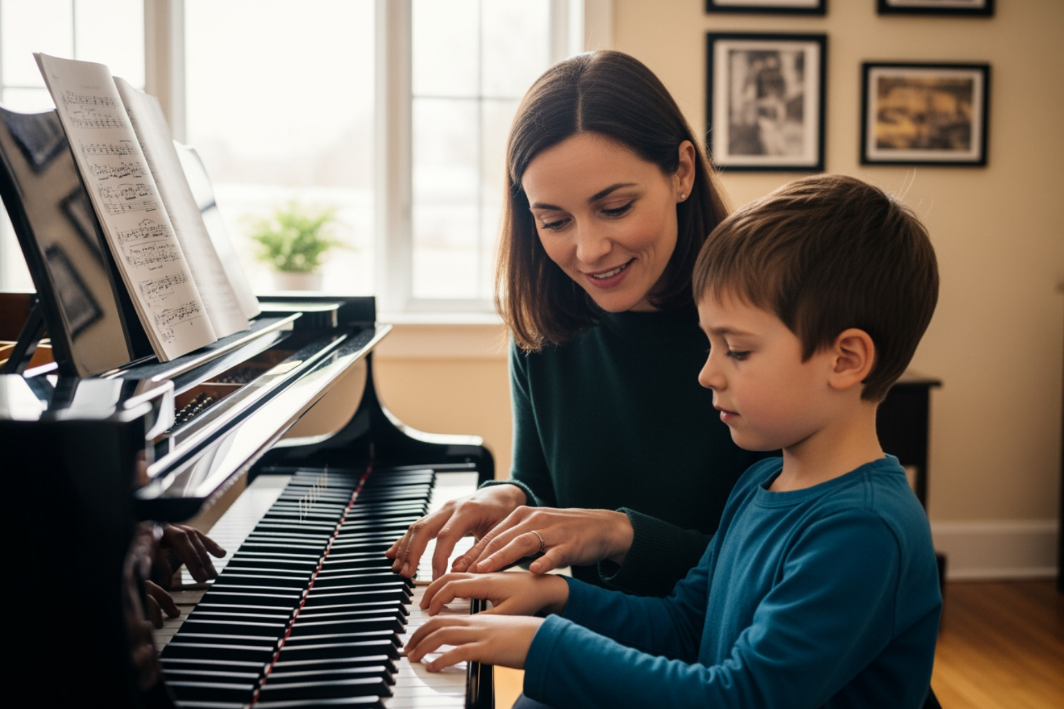 Music teacher guiding a student - music lessons cupertino