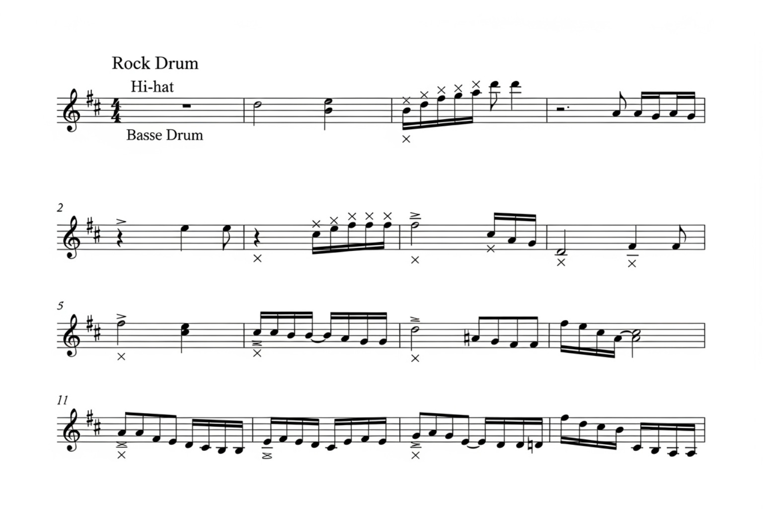 Sheet music for a basic rock beat - drum lessons cupertino