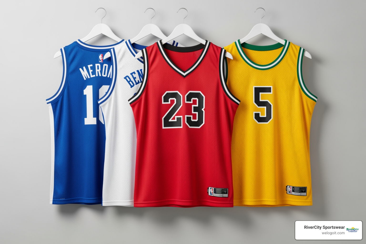 three different basketball jersey styles side-by-side: a reversible jersey, a V-neck, and a crew neck - custom basketball uniforms