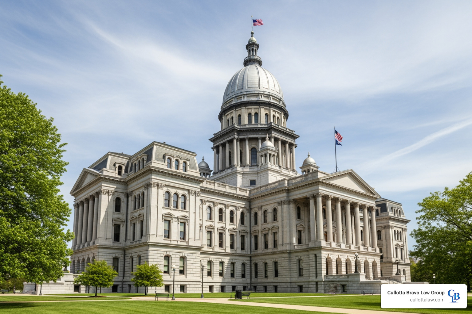 Illinois state capitol building or a law book - Aurora motorcycle accident lawyers