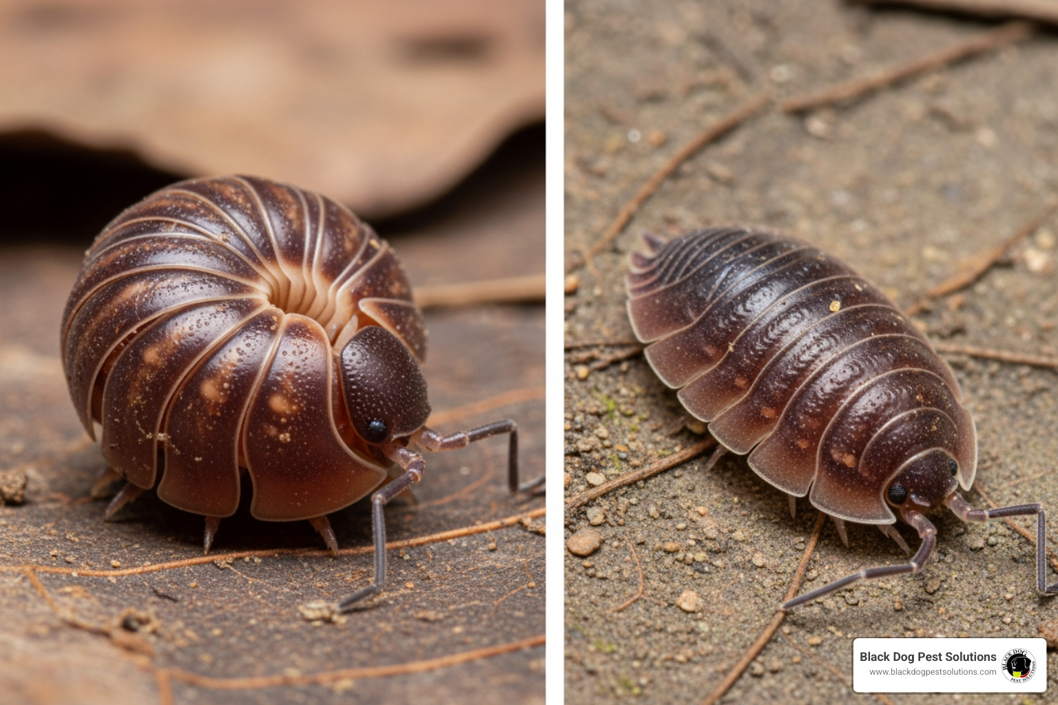 image comparing a pill bug (which can roll up) and a sowbug (which cannot) - do pill bugs bite image comparing a pill bug (which can roll up) and a sowbug (which cannot) - do pill bugs bite