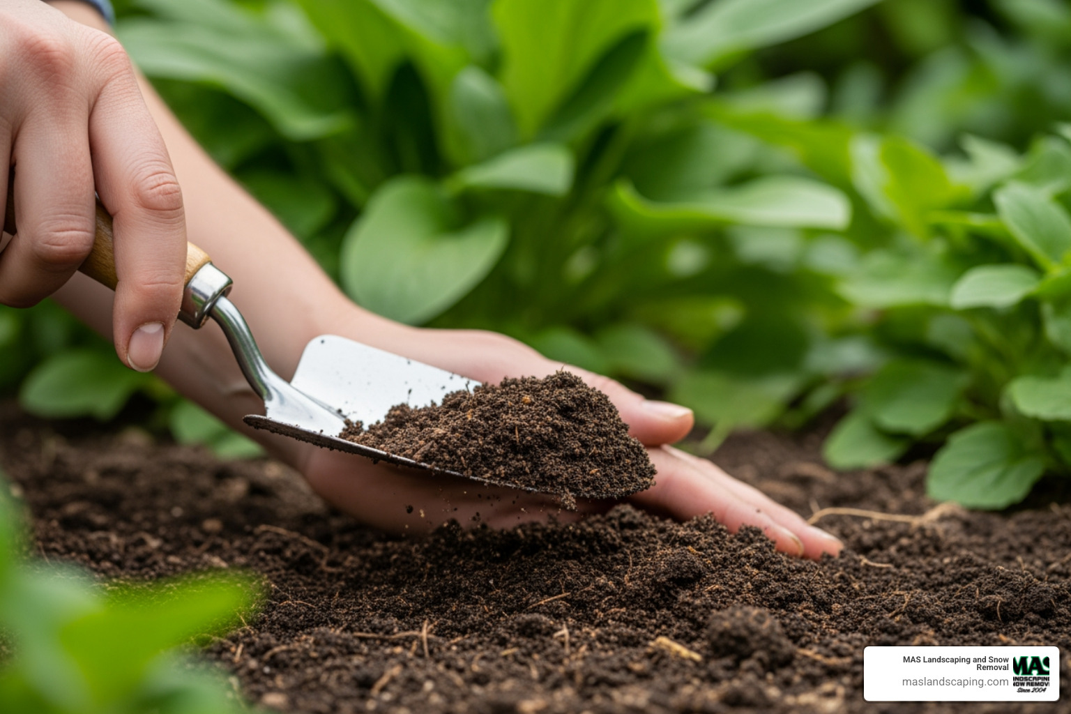 rich, dark compost being added to garden soil - plant soil additives