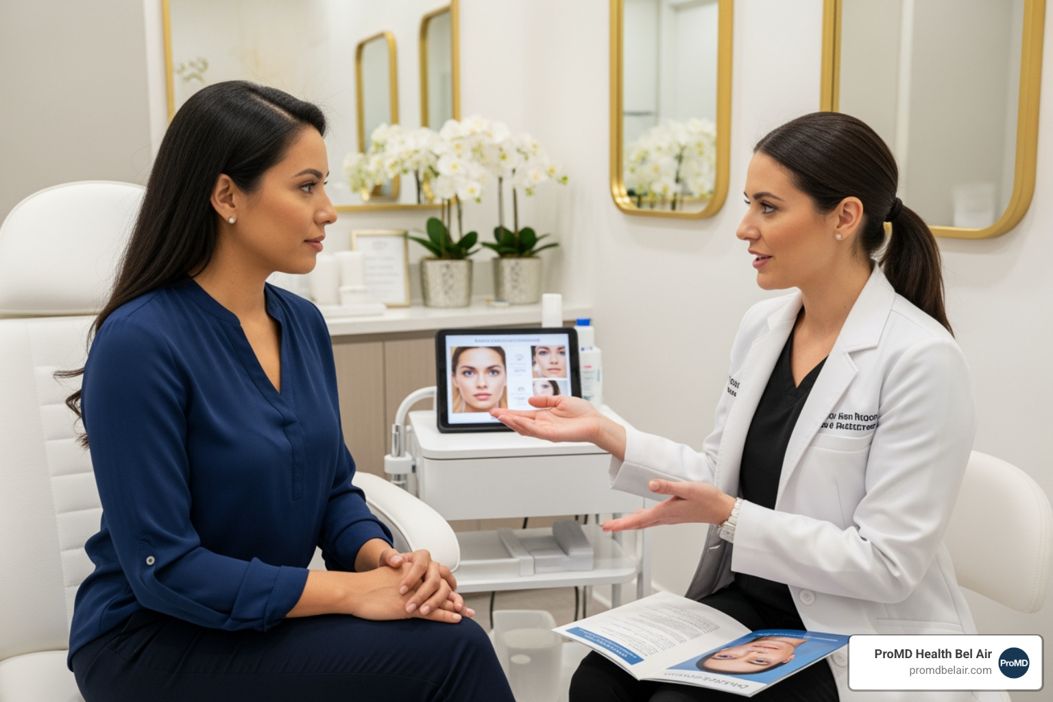 A patient discussing treatment options with a ProMD Health provider during a consultation - best co2 laser resurfacing near me A patient discussing treatment options with a ProMD Health provider during a consultation - best co2 laser resurfacing near me