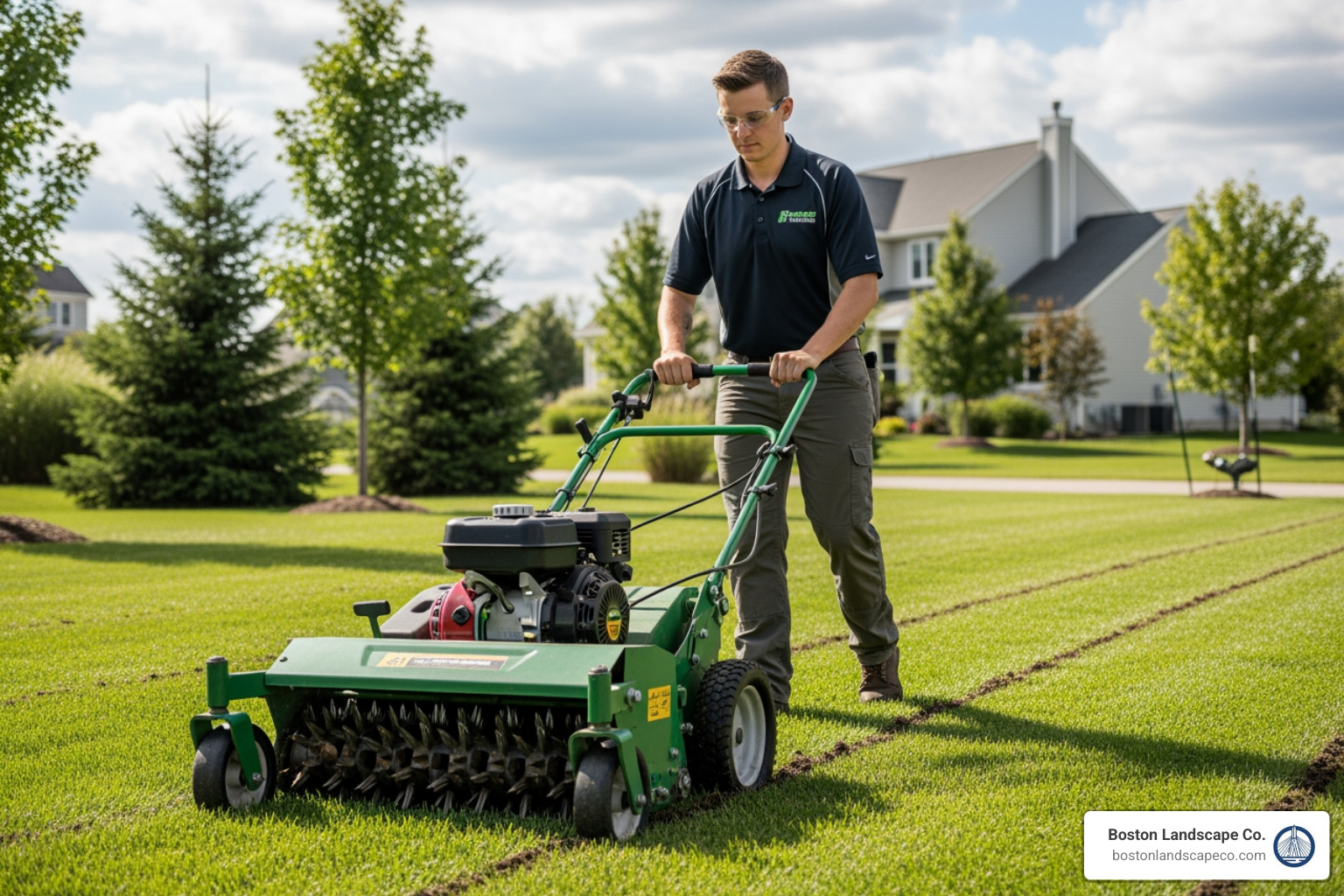 a lawn care professional aerating a lawn - who does lawn care near me