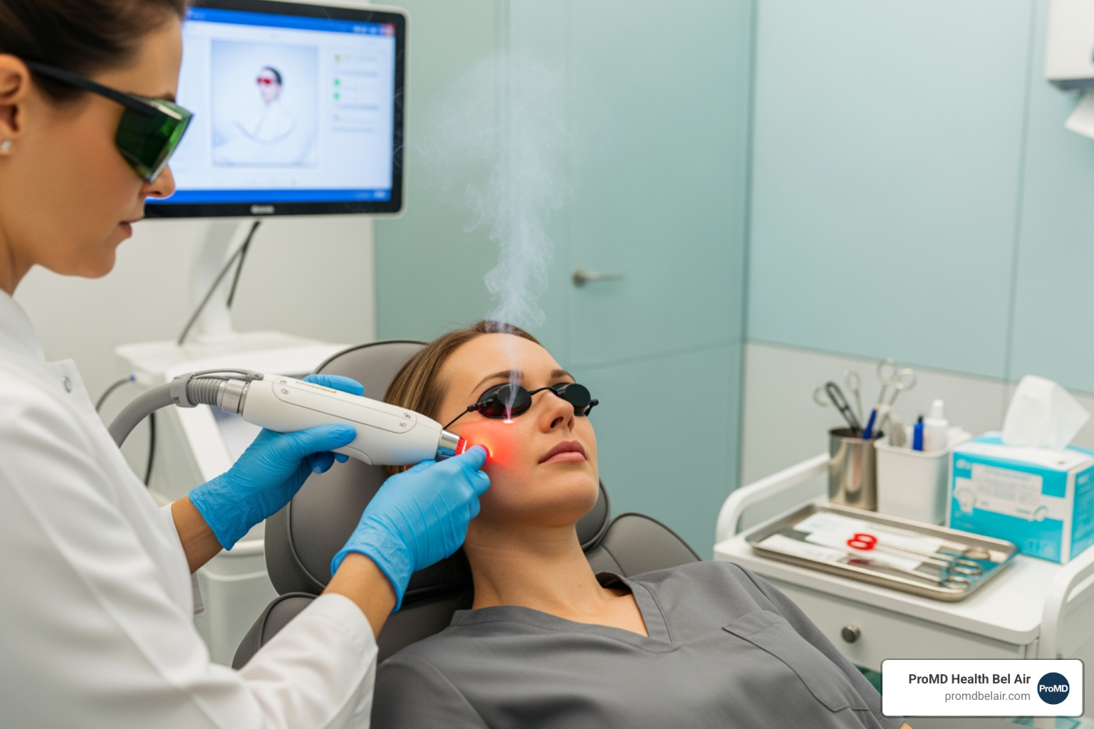 Non-surgical laser treatment being performed on a patient's face - best cosmetic procedures for over 60