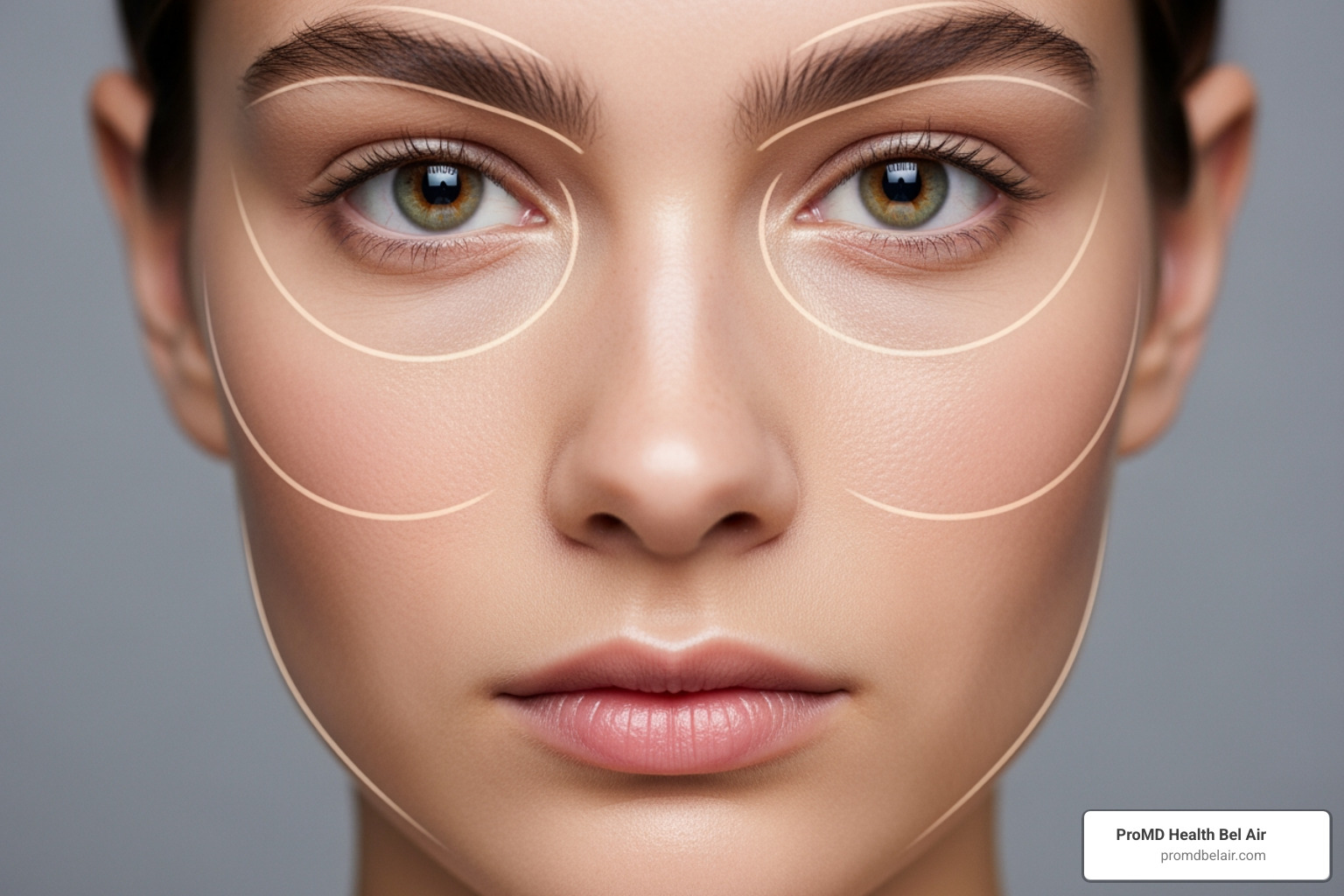 of a facial chart highlighting common treatment areas like cheeks, temples, jawline, and under-eyes - what is liquid facelift