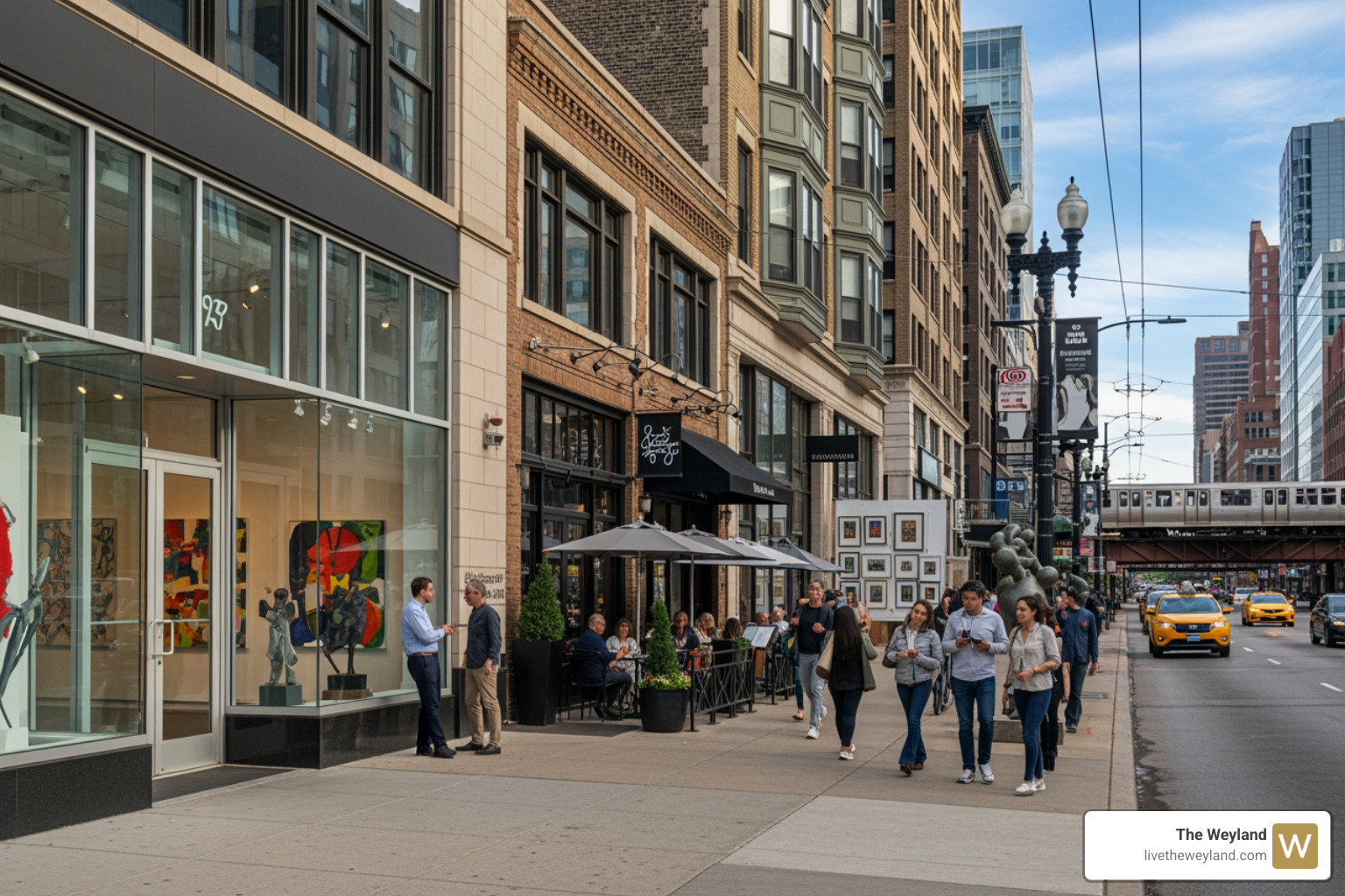 busy River North street with art galleries and restaurants - 2 bedroom apartments river north busy River North street with art galleries and restaurants - 2 bedroom apartments river north