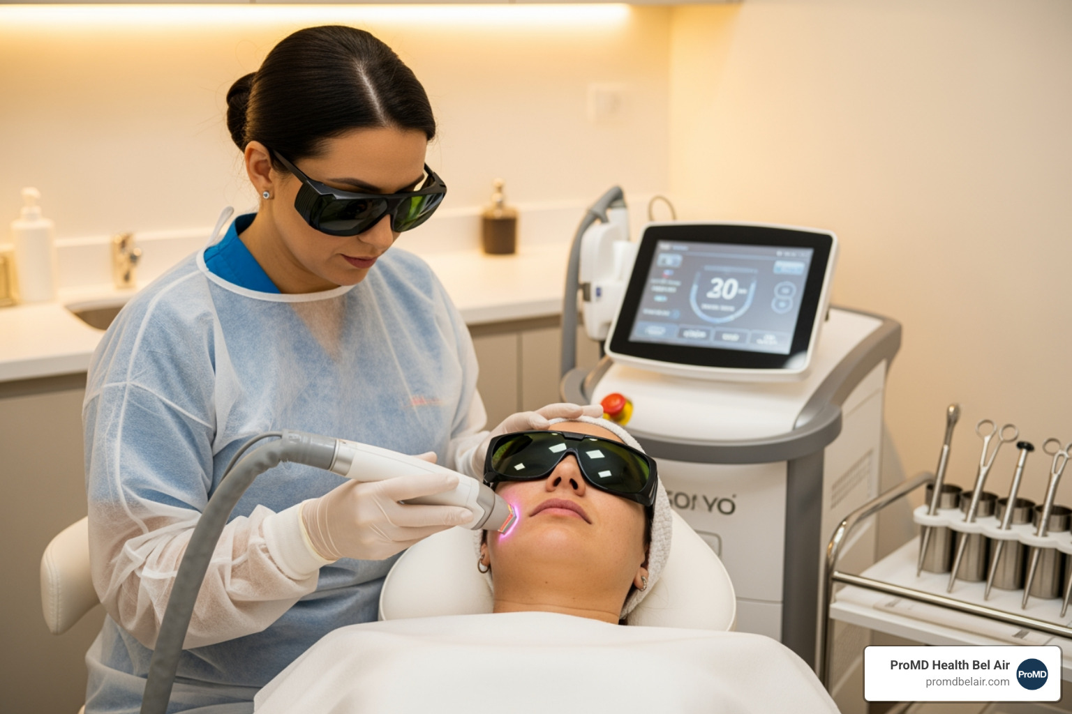 Image showing a laser treatment being performed on a client's face - best non invasive anti aging treatments