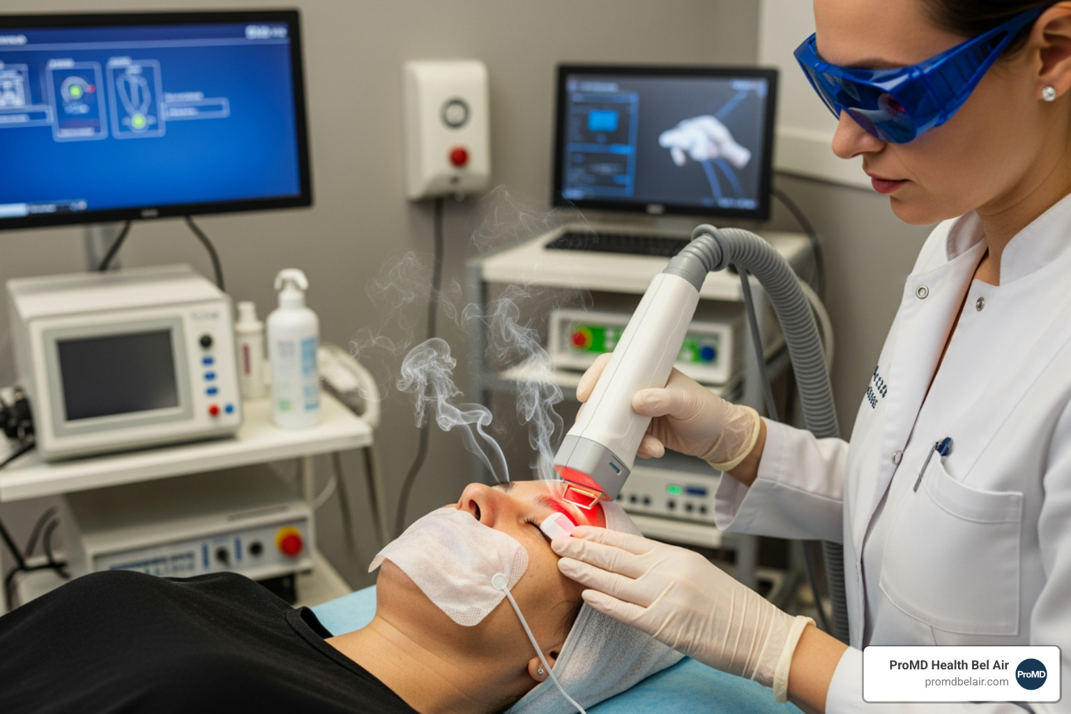 Patient undergoing CO2 laser procedure - carbon dioxide laser skin resurfacing Patient undergoing CO2 laser procedure - carbon dioxide laser skin resurfacing