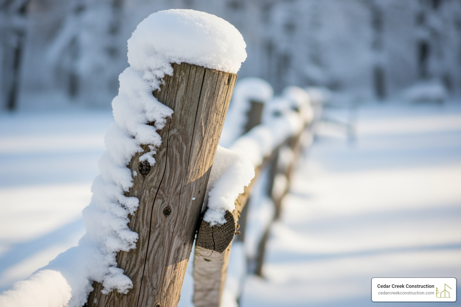 leaning fence post after a winter storm - fence repair Allentown PA