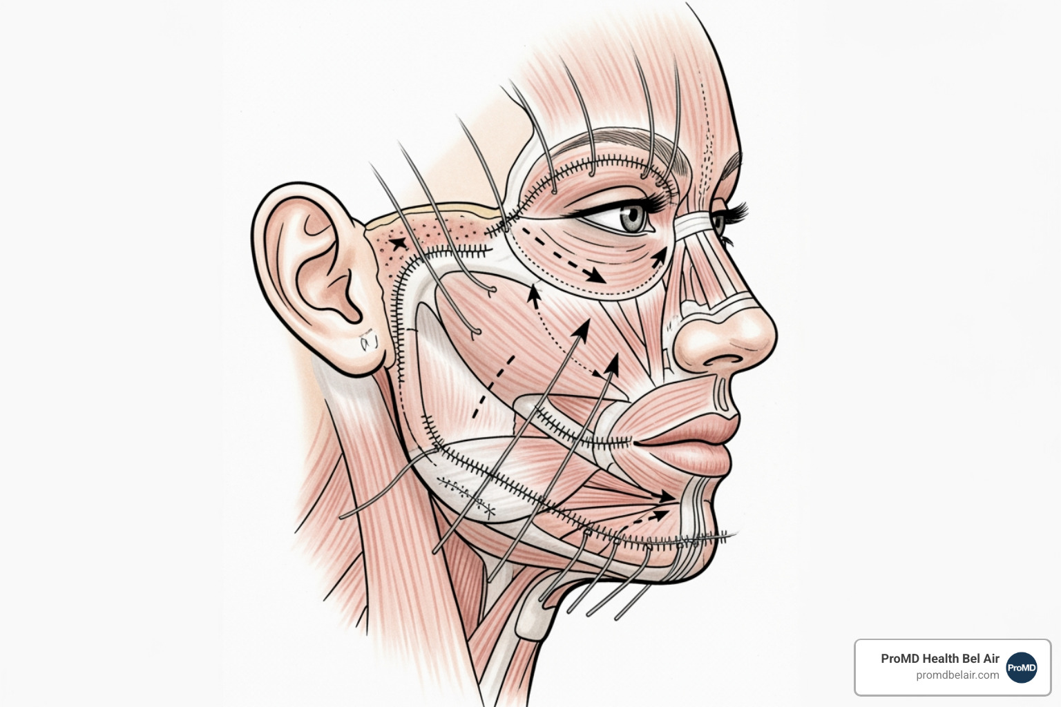 Diagram showing PDO threads lifting skin - how long does a non surgical facelift last Diagram showing PDO threads lifting skin - how long does a non surgical facelift last