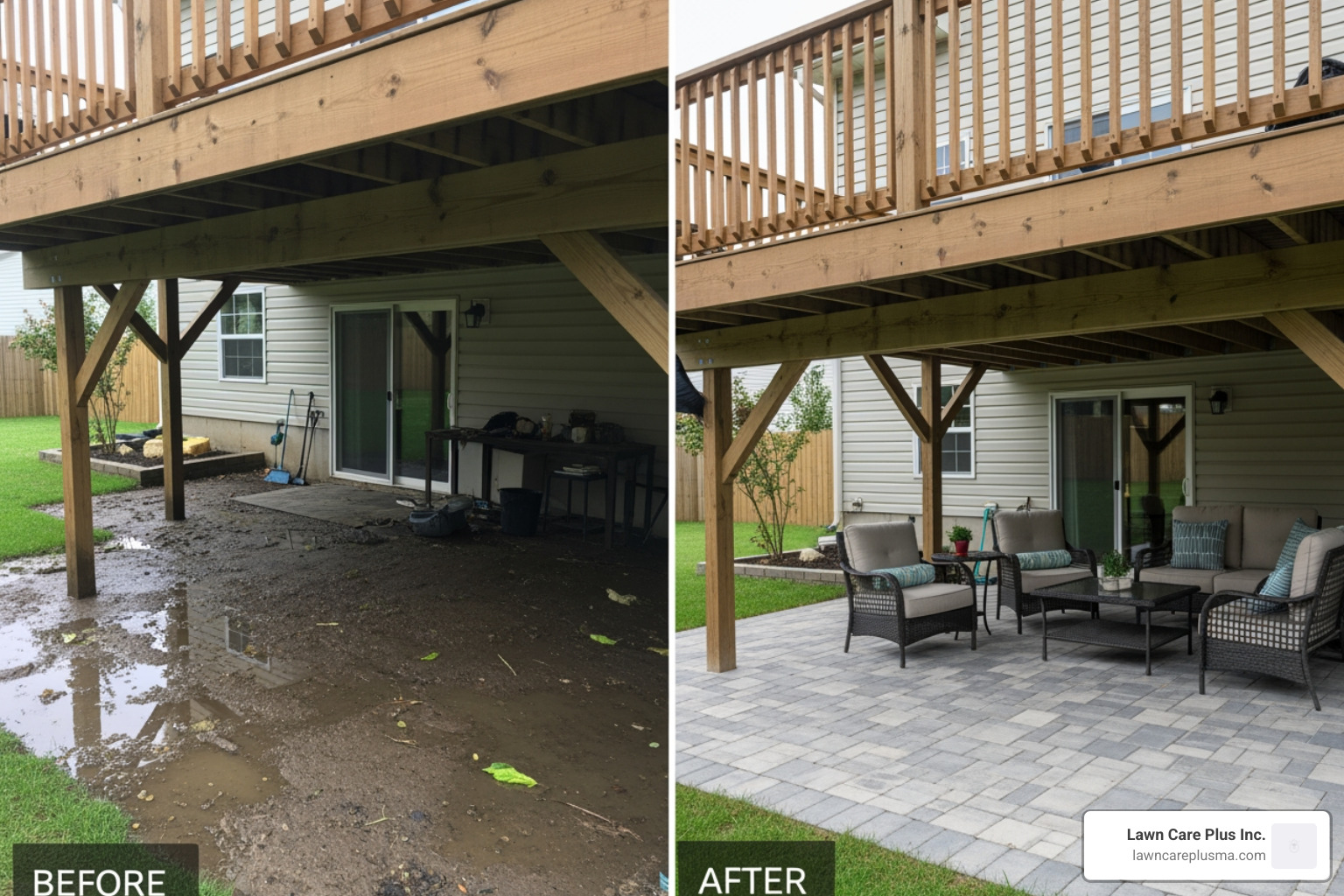 before and after under deck drainage - cheap under deck drainage system