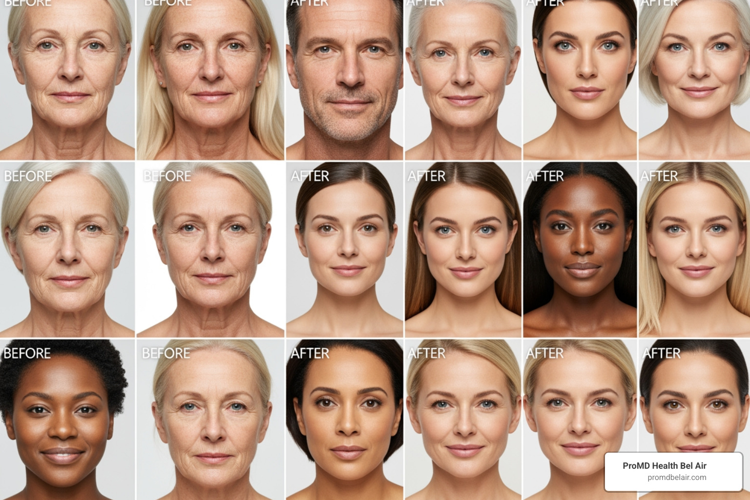 Collage showcasing various non-surgical facelift before and after results - non surgical face lift before and after