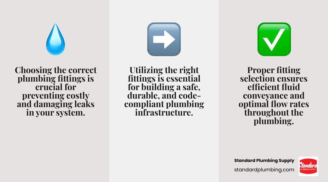 infographic showing a residential plumbing system diagram with labeled water supply lines, drain-waste-vent pipes, and common fittings including elbows, tees, couplings, P-traps, sanitary tees, wyes, and cleanouts, with color coding distinguishing supply lines from drain lines - plumbing fittings infographic 3_facts_emoji_grey