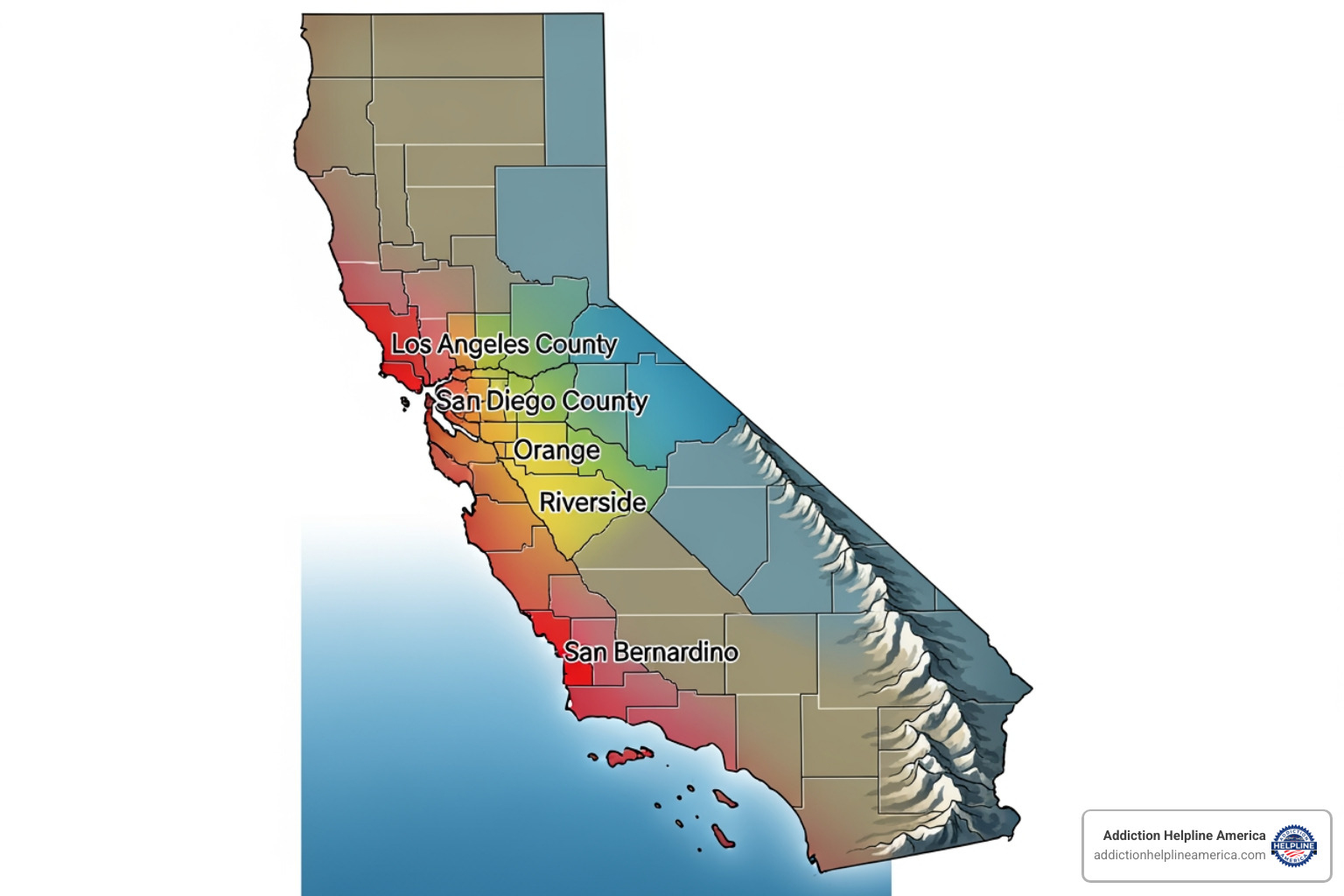Stylized map showing California's most populous counties - california locations Stylized map showing California's most populous counties - california locations