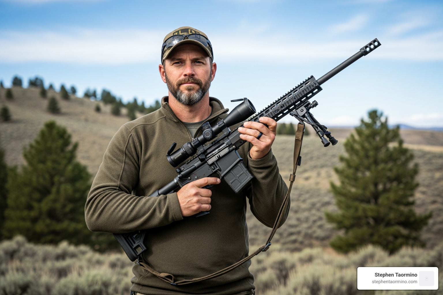 Matty Nelson with Seekins Precision rifle - tactical gear business owner matt inspirational speaker idaho veteran