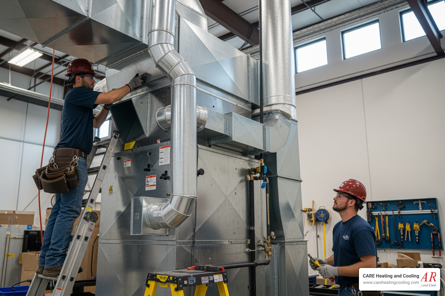 infographic showing commercial furnace installation benefits including improved energy efficiency up to 98% AFUE, consistent heating for employee productivity, reduced operating costs, 15-20 year lifespan with proper maintenance, compliance with Dublin OH building codes, and improved indoor air quality for healthier work environment - commercial furnace installation in dublin, oh infographic showing commercial furnace installation benefits including improved energy efficiency up to 98% AFUE, consistent heating for employee productivity, reduced operating costs, 15-20 year lifespan with proper maintenance, compliance with Dublin OH building codes, and improved indoor air quality for healthier work environment - commercial furnace installation in dublin, oh