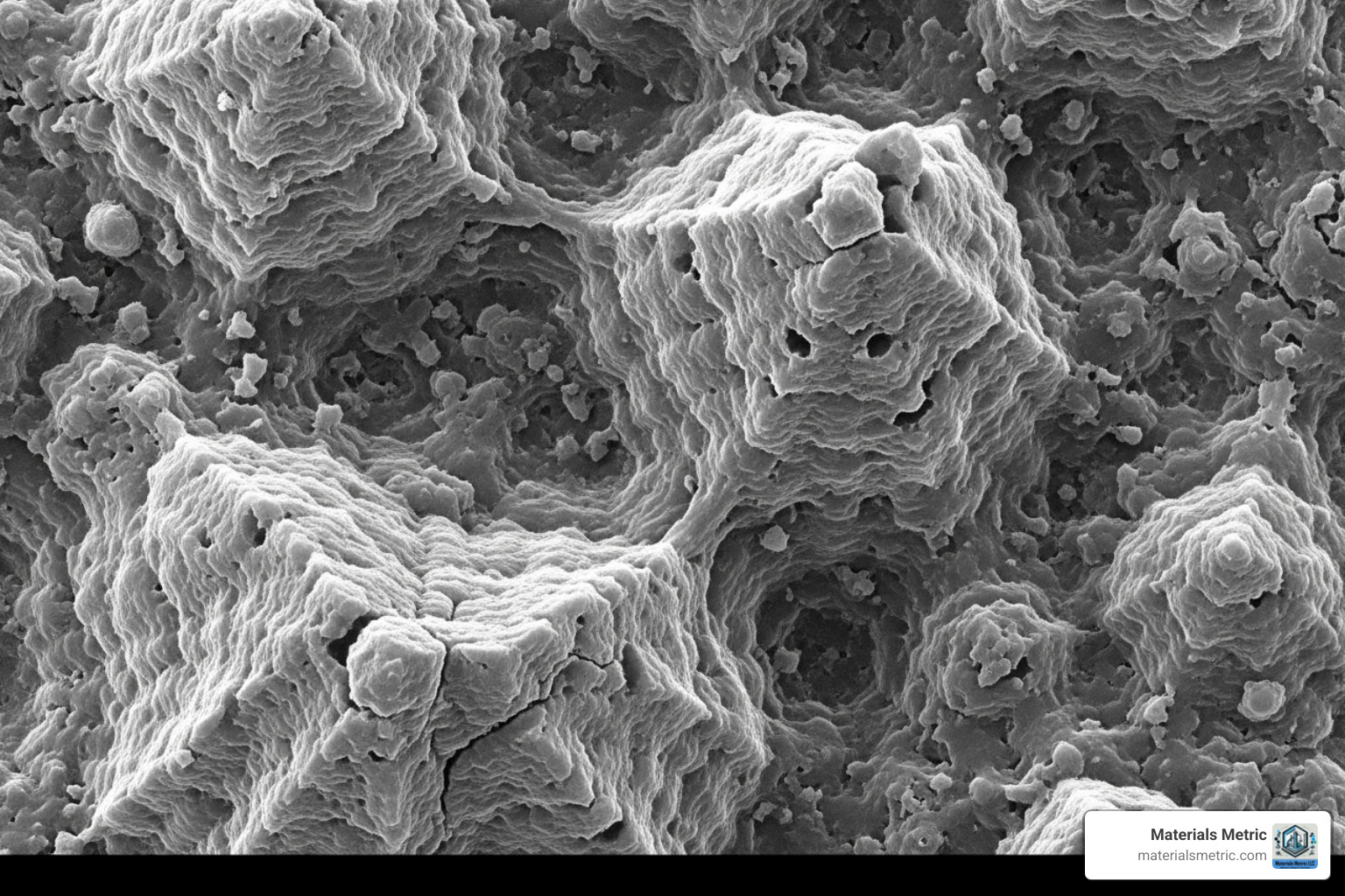 A high-resolution SEM image of a material's surface, showing intricate details of its topography and morphology - advanced material characterization techniques