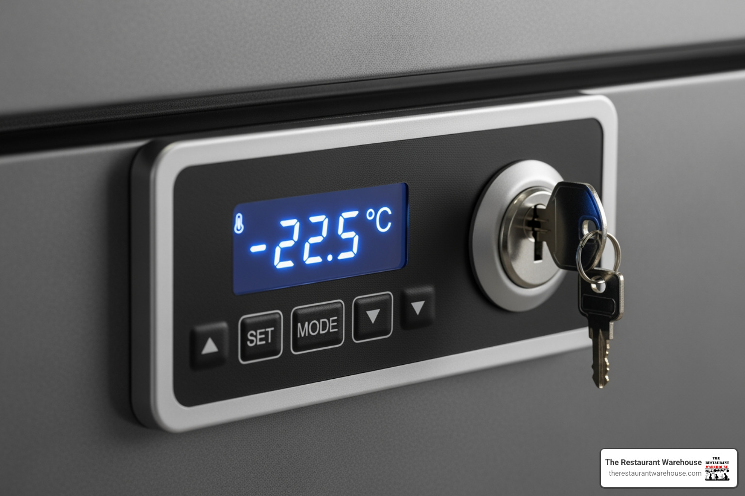 digital temperature control and lock on commercial chest freezer
