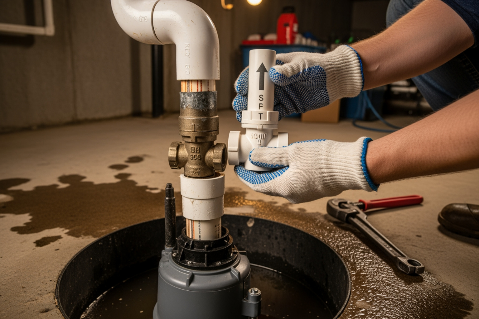 Tools and materials for sump pump check valve replacement - sump pump check valve replacement