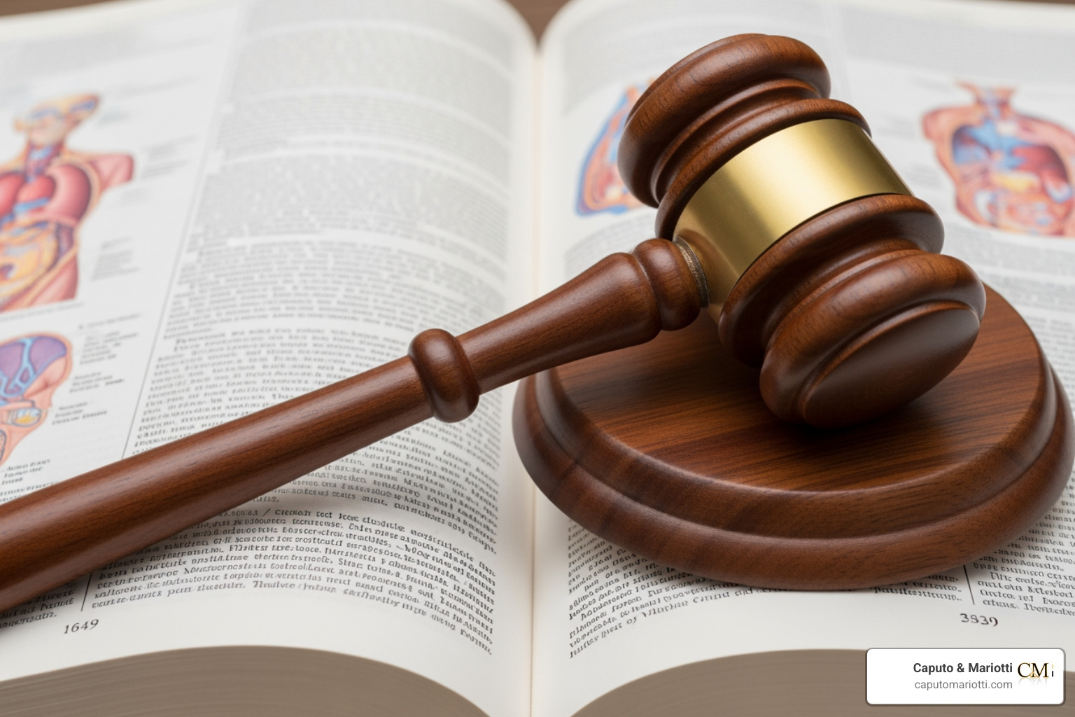 A gavel resting on a medical textbook - suing hospital for negligence A gavel resting on a medical textbook - suing hospital for negligence