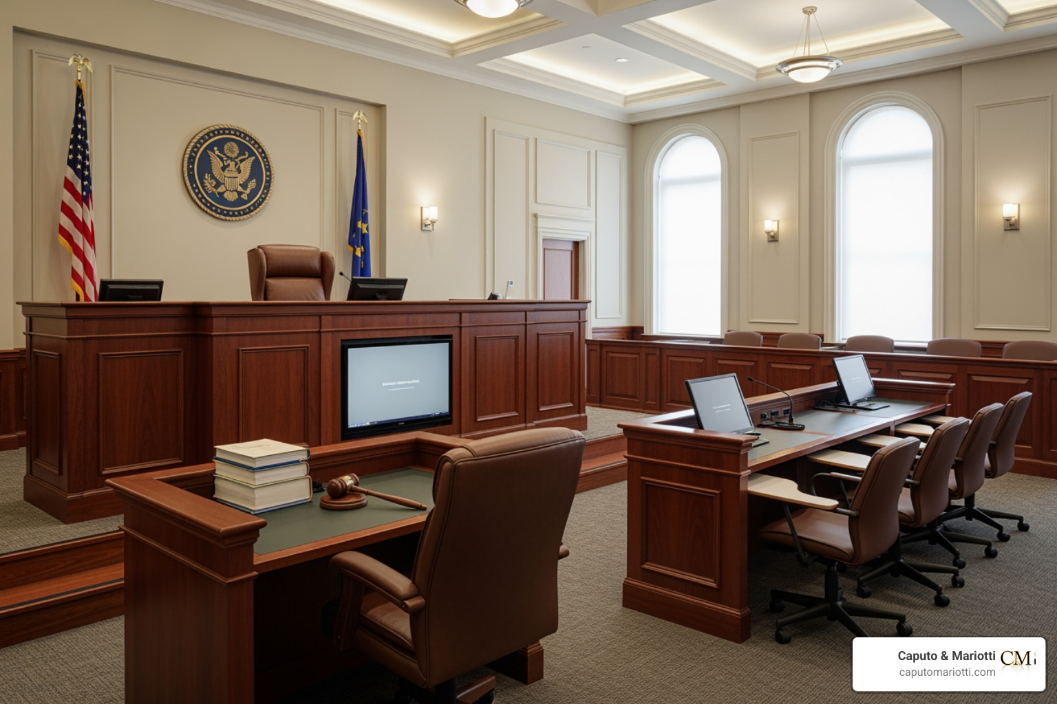 A detailed shot of a courtroom interior, showing the judge's bench and jury box - suing hospital for negligence A detailed shot of a courtroom interior, showing the judge's bench and jury box - suing hospital for negligence