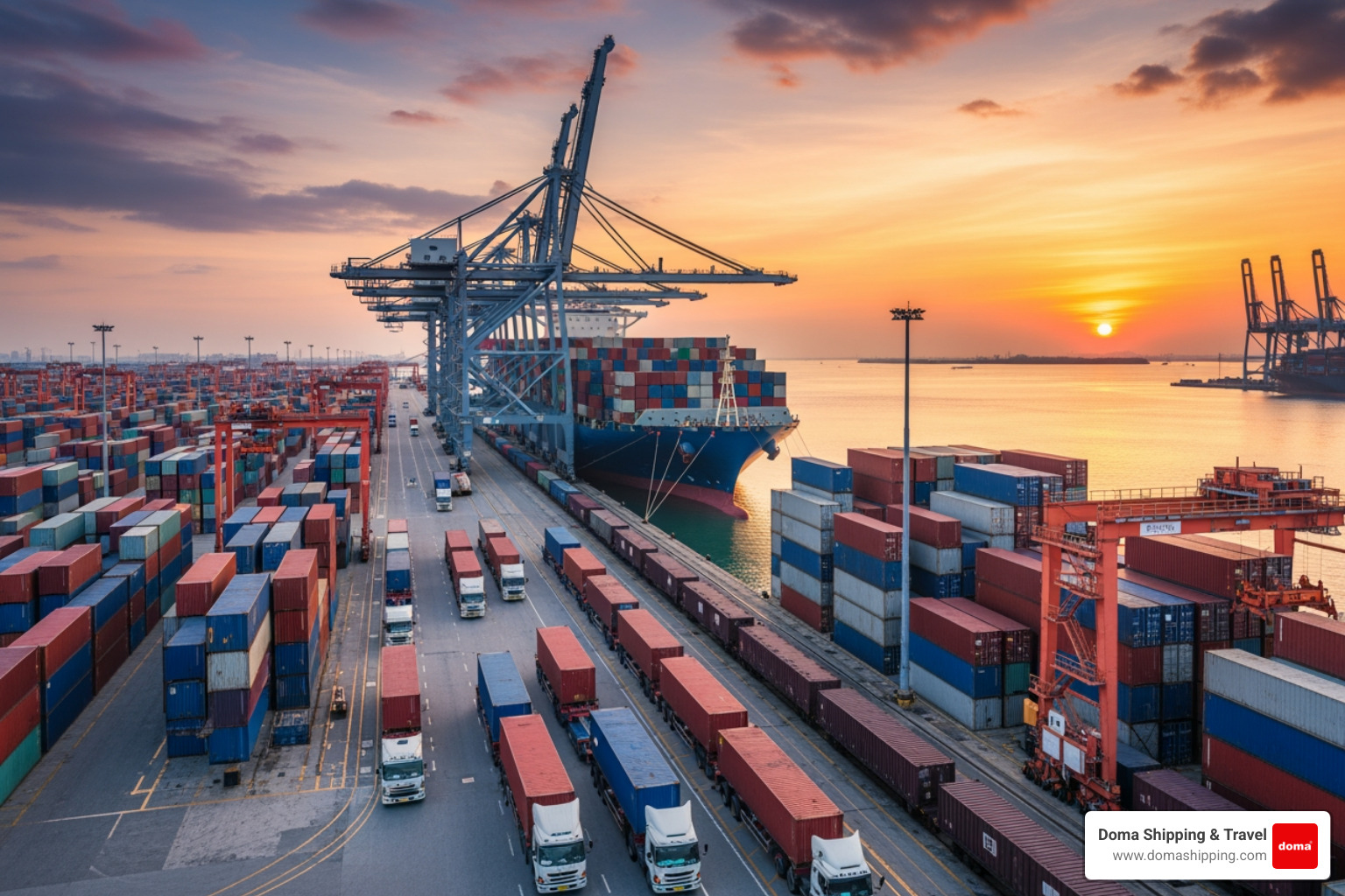 Various container types including standard, high-cube, and reefer containers at a port - international container transport Various container types including standard, high-cube, and reefer containers at a port - international container transport