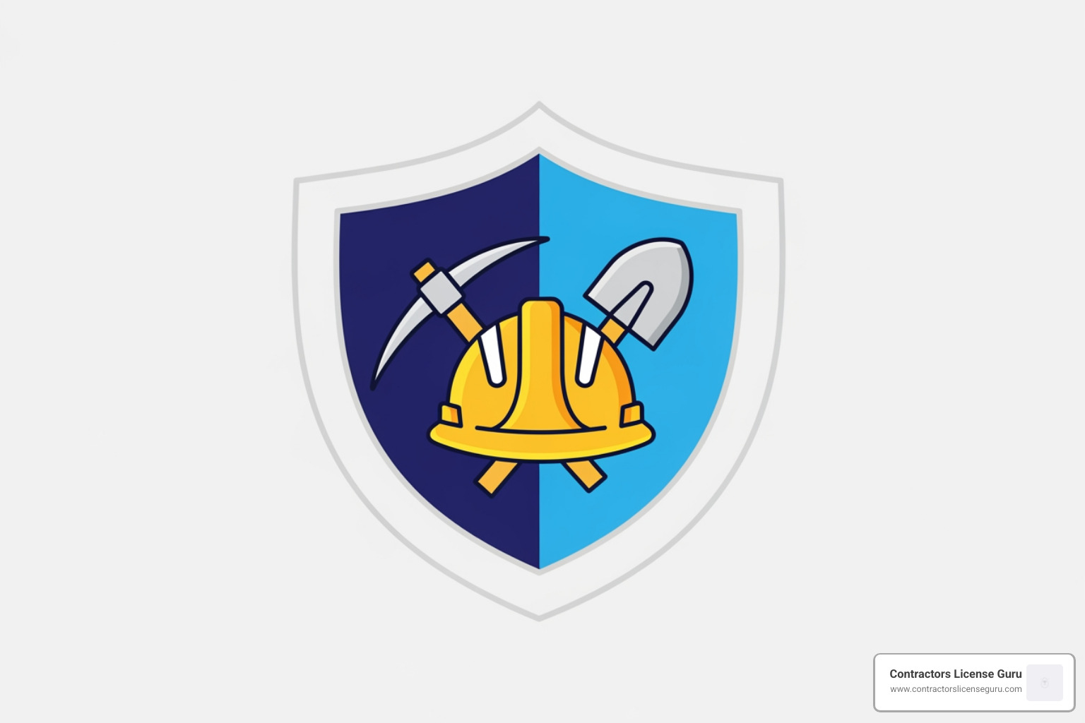 shield icon protecting a hard hat and tools, symbolizing liability protection - llc contractor license