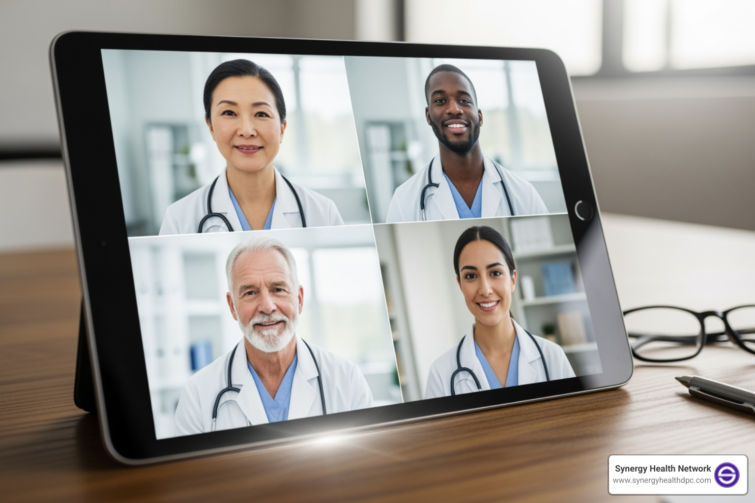 diverse group of doctors on a screen - Online physician consultation