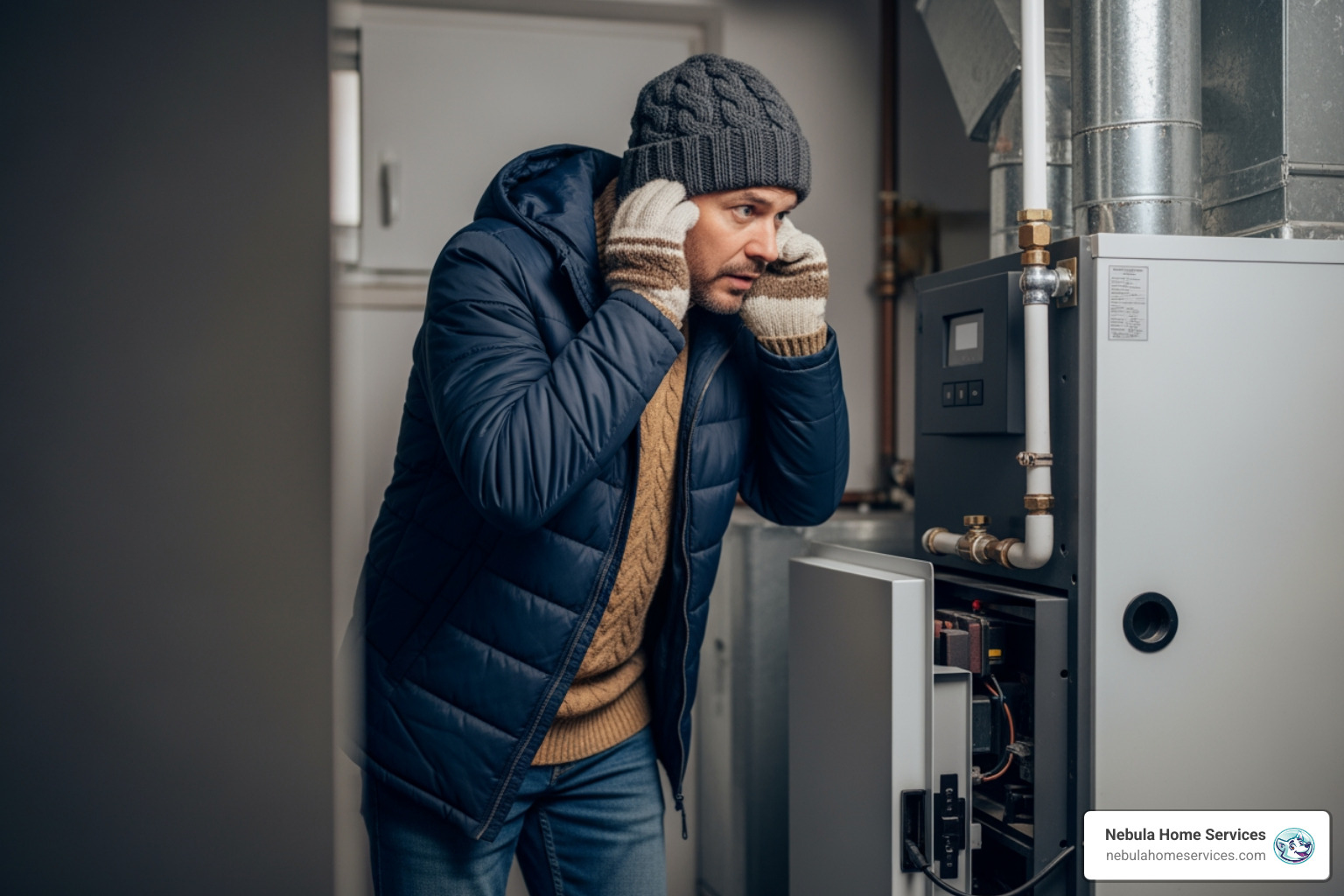 infographic showing the top 5 signs you need emergency furnace repair: no heat or cold air blowing, strange burning or gas odors, loud grinding or banging noises, pilot light problems or color changes, and frequent cycling on and off - infographic showing the top 5 signs you need emergency furnace repair: no heat or cold air blowing, strange burning or gas odors, loud grinding or banging noises, pilot light problems or color changes, and frequent cycling on and off -