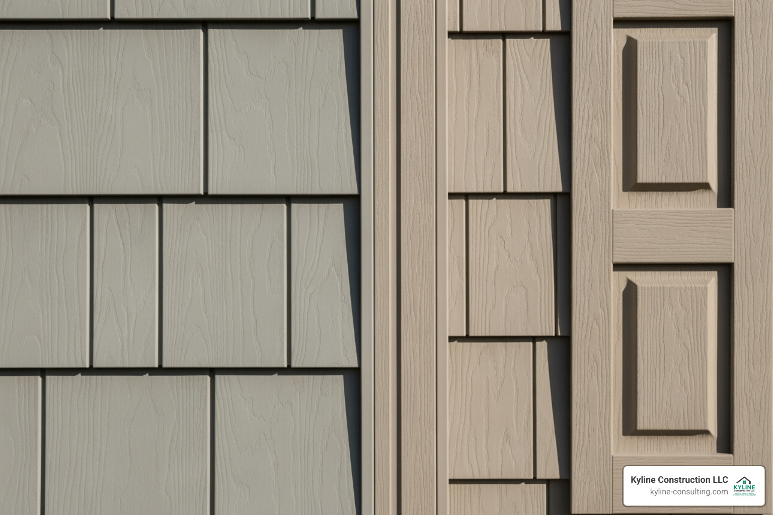 Different vinyl siding styles like Dutch lap and board and batten side-by-side - cost per sq ft for vinyl siding