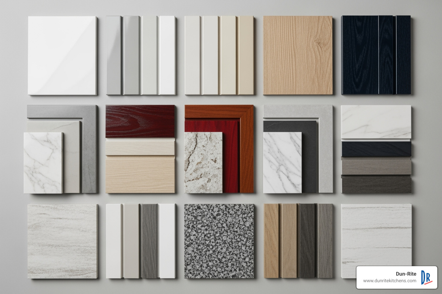 Budget-friendly material samples: thermofoil and laminate - cheap cabinet refacing Budget-friendly material samples: thermofoil and laminate - cheap cabinet refacing