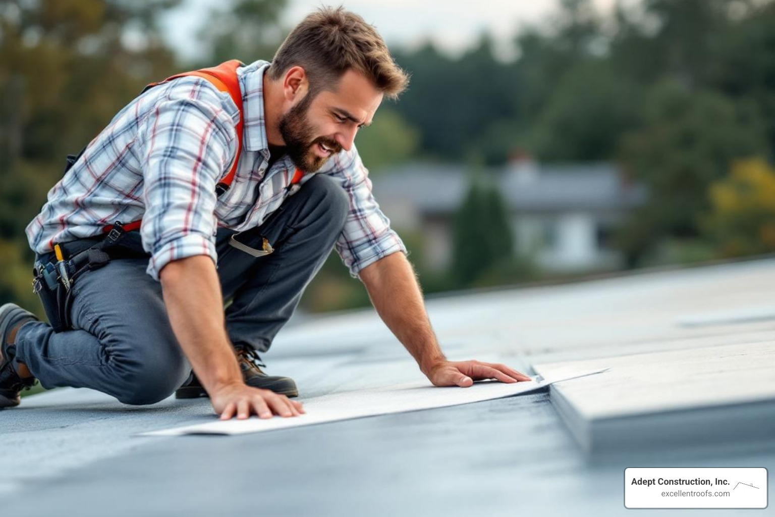 homeowner and a roofer inspecting a flat roof - residential flat roof coating