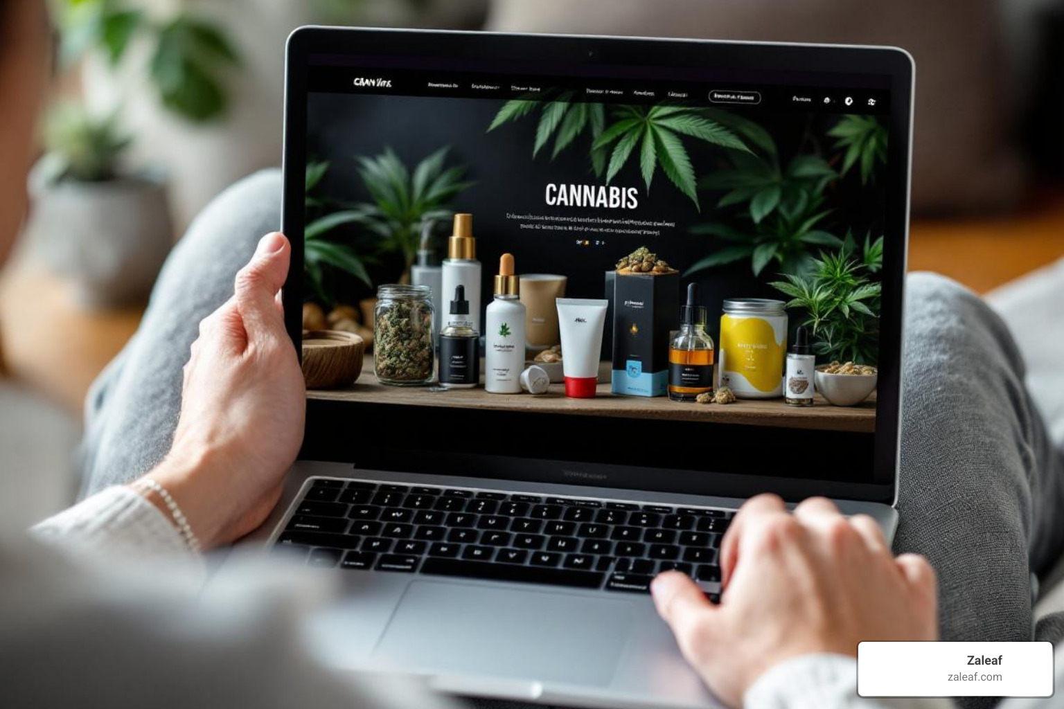 person browsing cannabis products online - buy weed online
