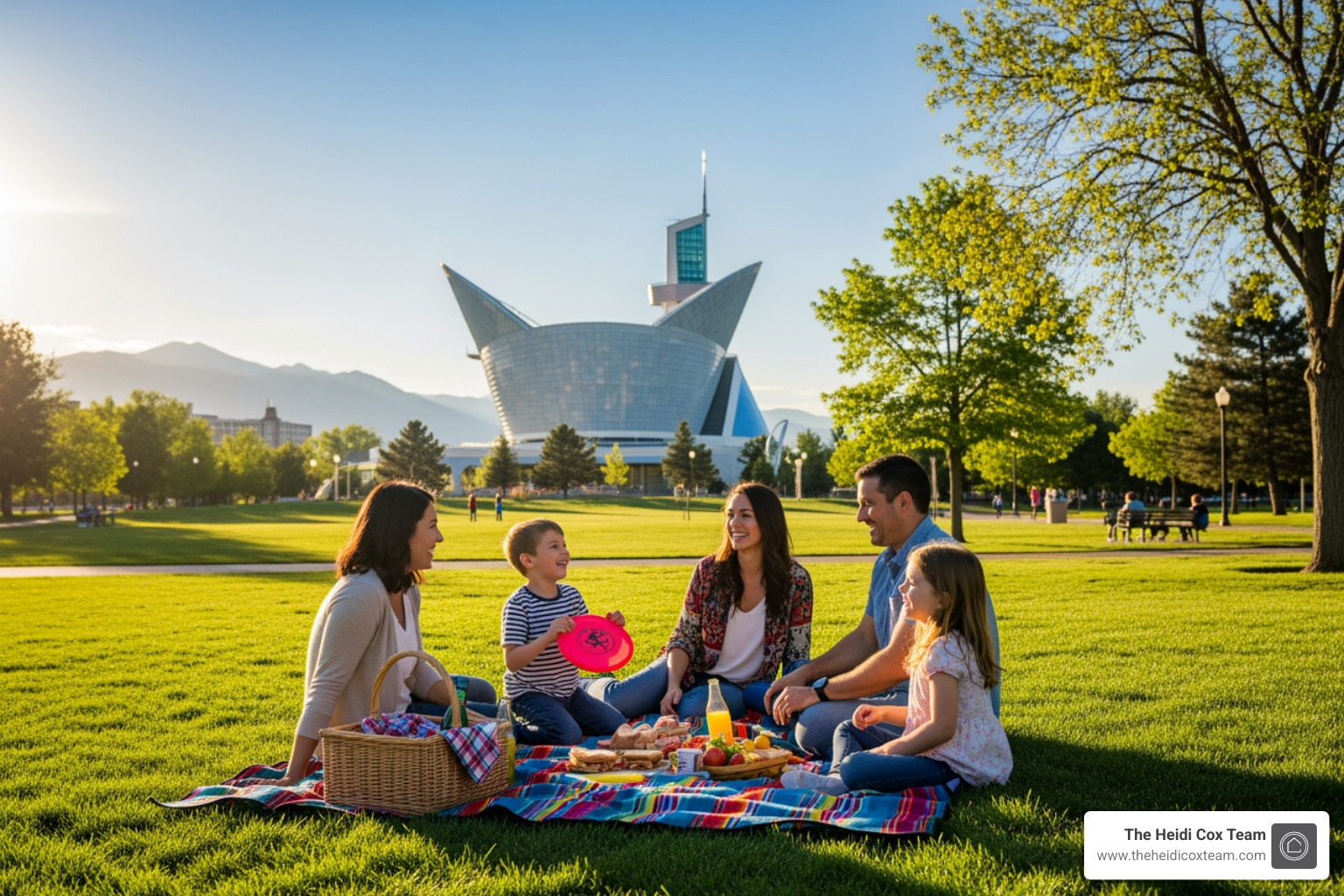 family enjoying City Park with the Museum of Nature & Science in the background - Park Hill real estate agent family enjoying City Park with the Museum of Nature & Science in the background - Park Hill real estate agent