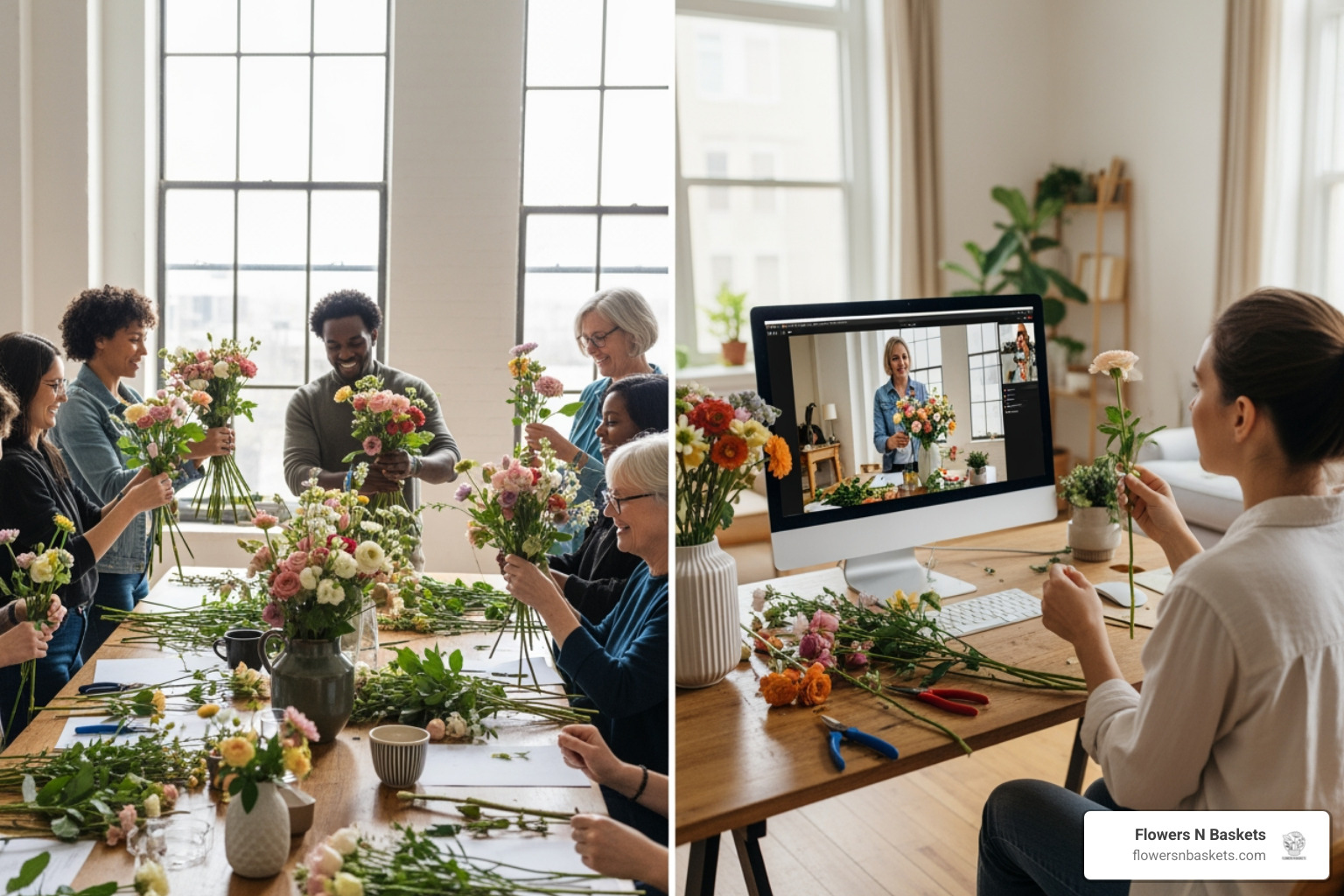 In-person vs. Virtual Floral Workshop - floral arranging workshop