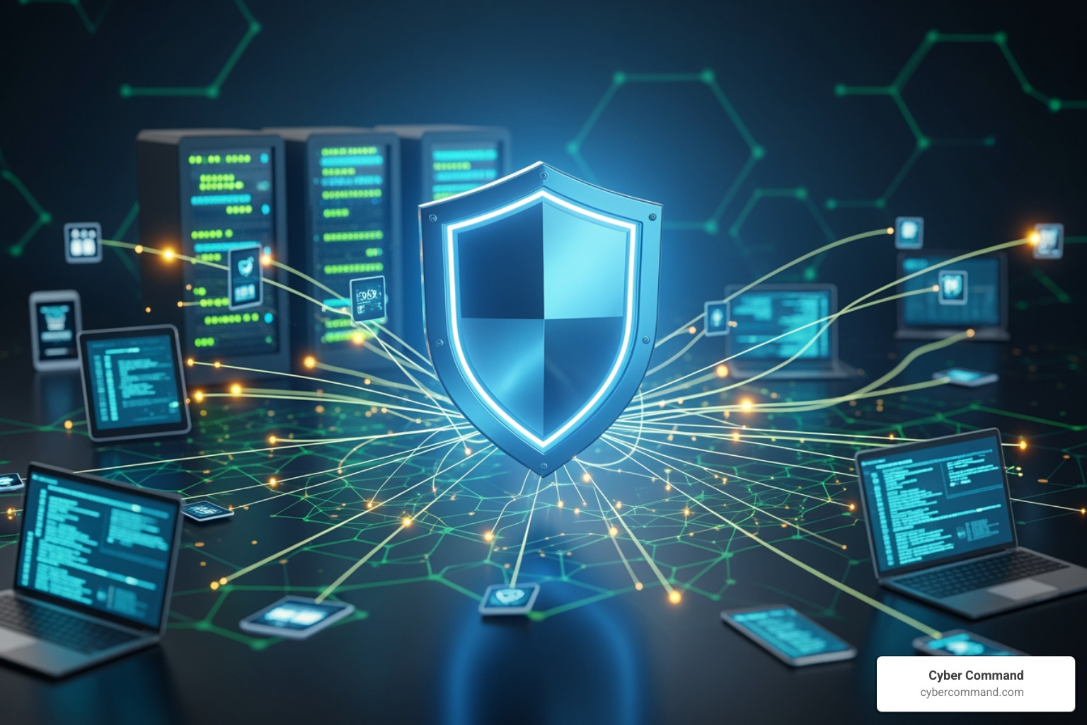 shield protecting a network of devices - cyber security solutions for business
