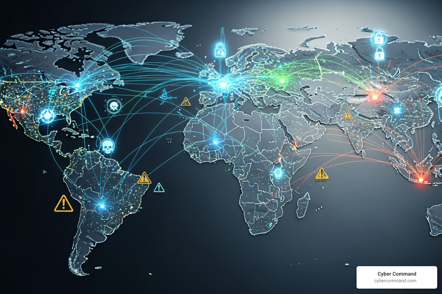 world map with cyber threat vectors - cyber security solutions for business