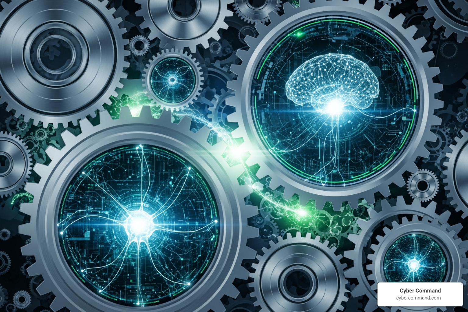abstract graphic showing AI and automation gears working in unison - operational efficiency solutions
