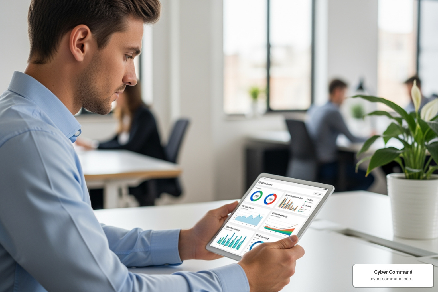 a business analyst reviewing performance metrics on a tablet - operational efficiency solutions