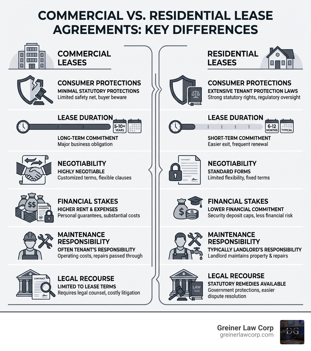 infographic comparing commercial and residential lease key differences - understanding commercial lease agreements infographic infographic comparing commercial and residential lease key differences - understanding commercial lease agreements infographic