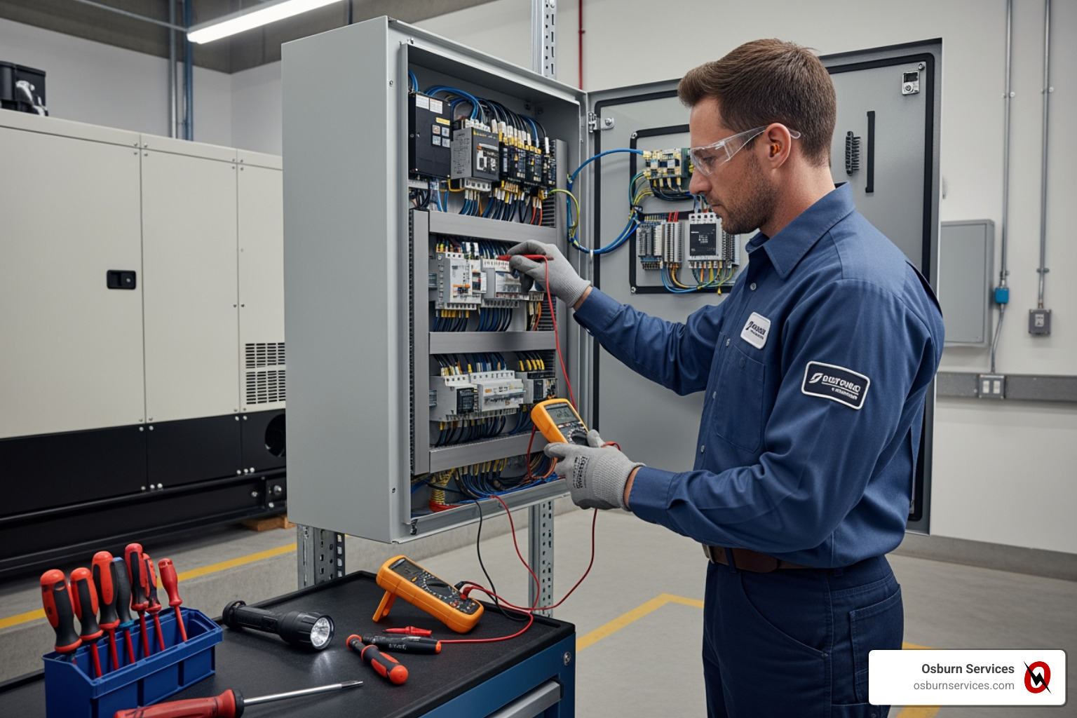certified electrician working on transfer switch - Generator service Michigan