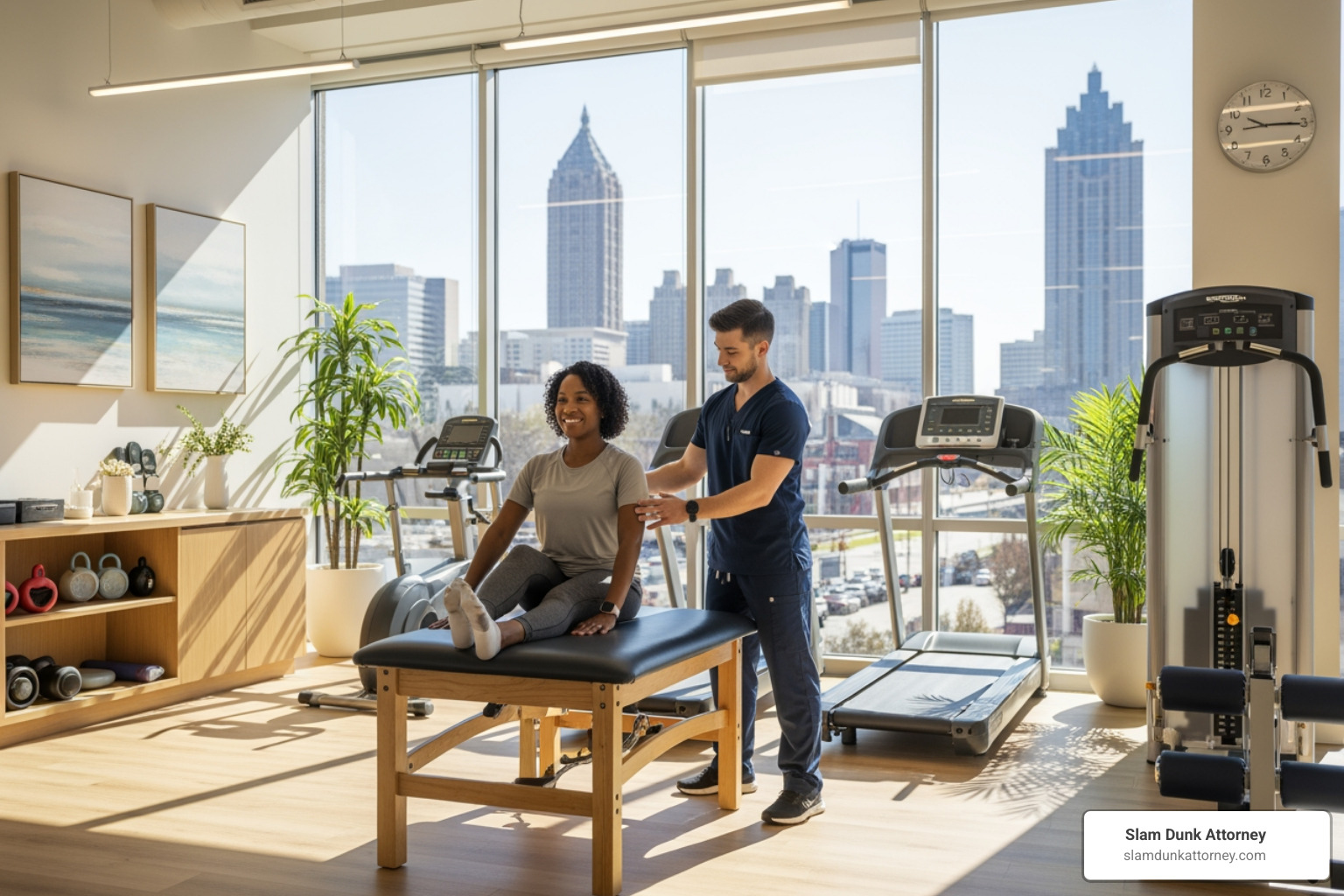 person attending a physical therapy session in a modern clinic in Atlanta, Georgia - How to get compensation