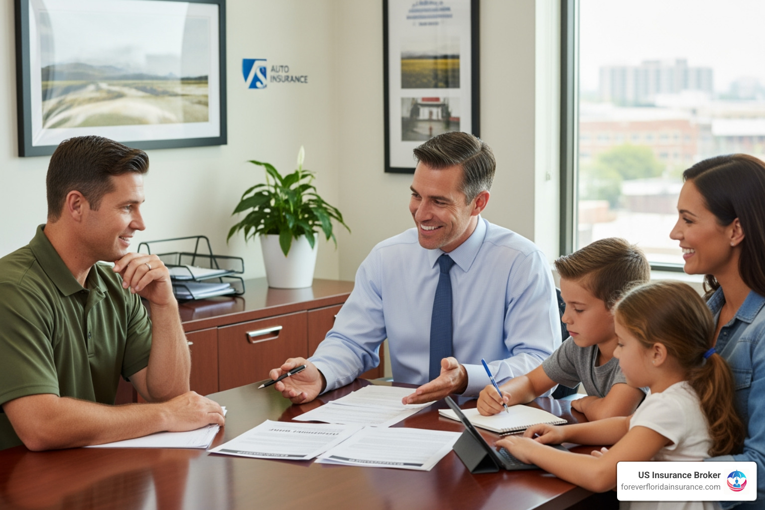 friendly insurance agent consulting with a military family - Military auto insurance Florida friendly insurance agent consulting with a military family - Military auto insurance Florida