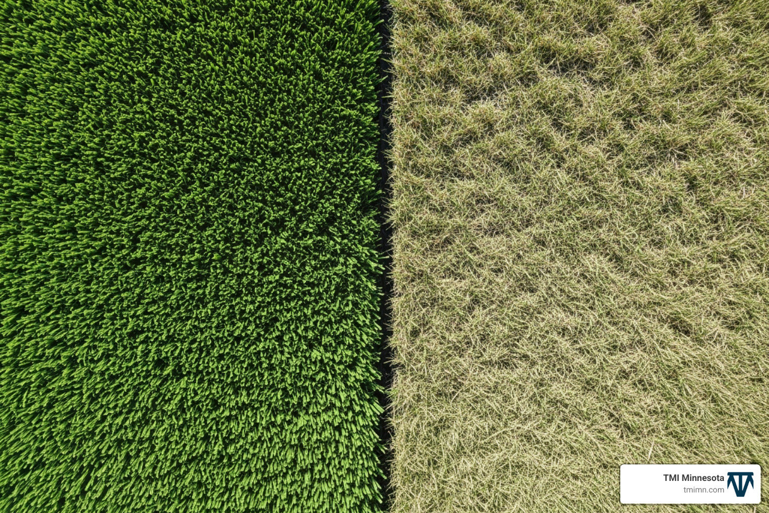 importance of grain direction, with two pieces of turf laid in opposite directions to show the visual difference - turf landscape design