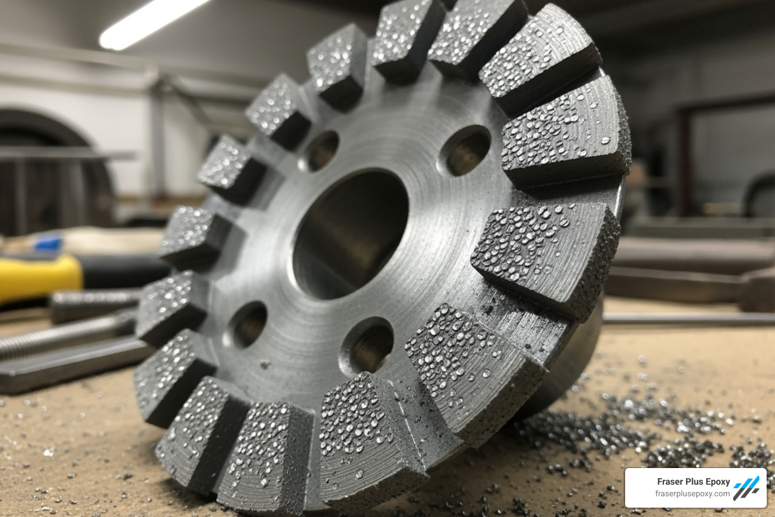 close-up view of diamond segments on a grinding cup wheel - diamond grinding wheel