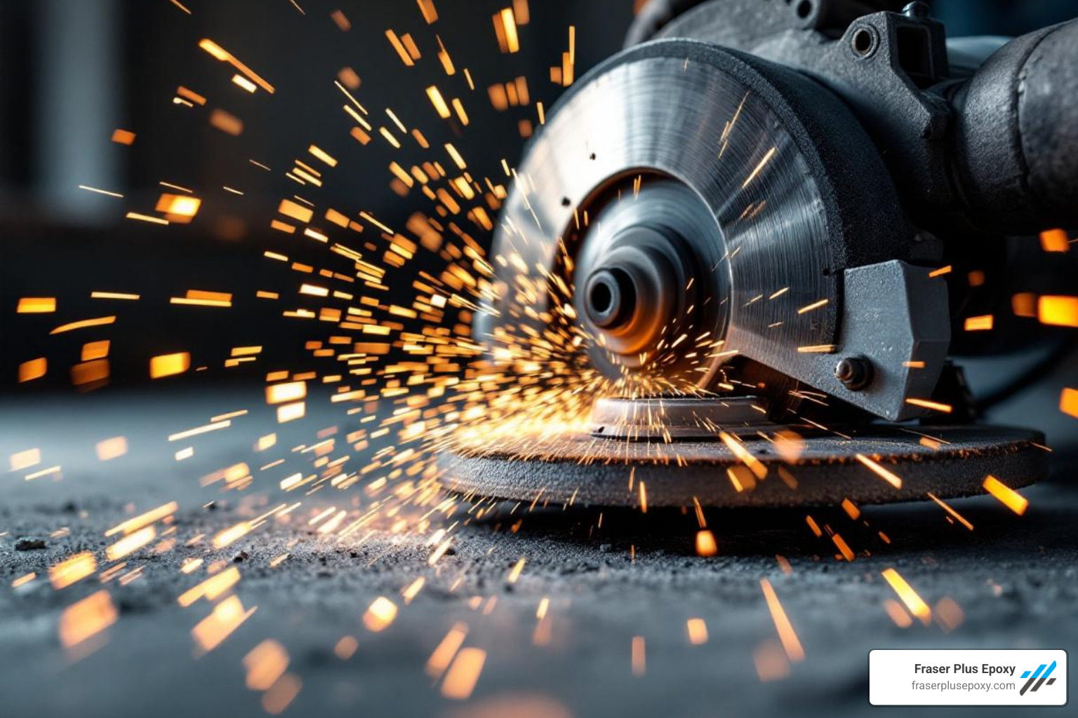 diamond grinding wheel mounted on a concrete grinder, creating sparks on a concrete surface - diamond grinding wheel